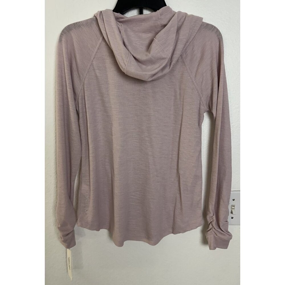 Calvin Klein Hoodie Womens Medium Brown Knit Performance Ruched Sleeve Full Zip - Picture 4 of 16